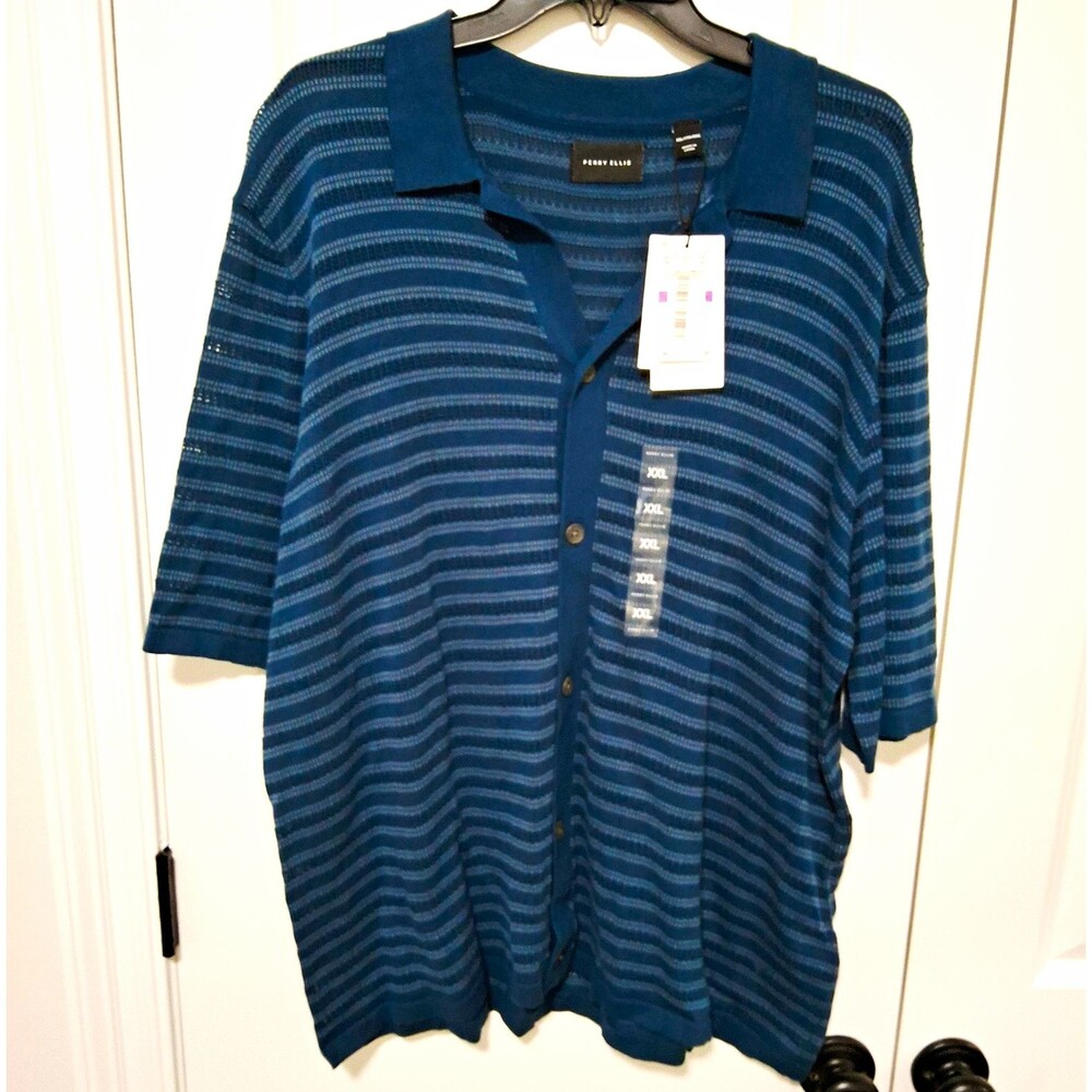 Perry Ellis Men’s Teal Blue Knit SScPolo Shirt Big & Tall Size 2XL New w/Tags